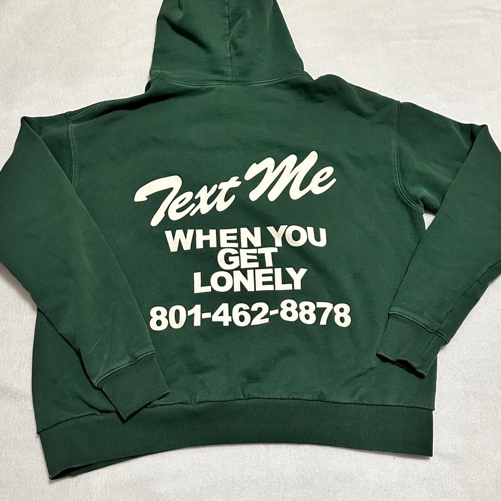 Lonely Ghost Hoodie Unisex Medium Green Excellent Text Me When You Get Lonely